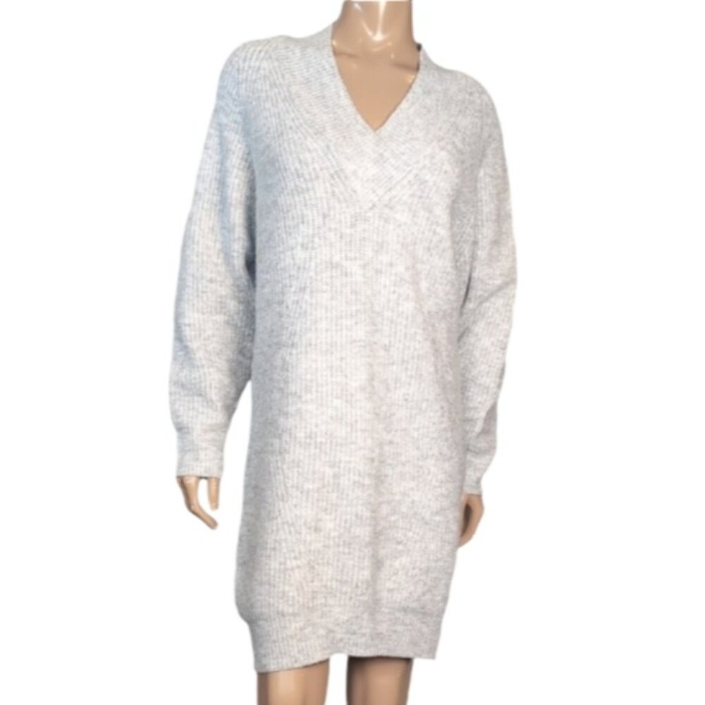 Axara Paris Oversized Sweater Dress Vneck Balloon Sleeve Winter Gray Small